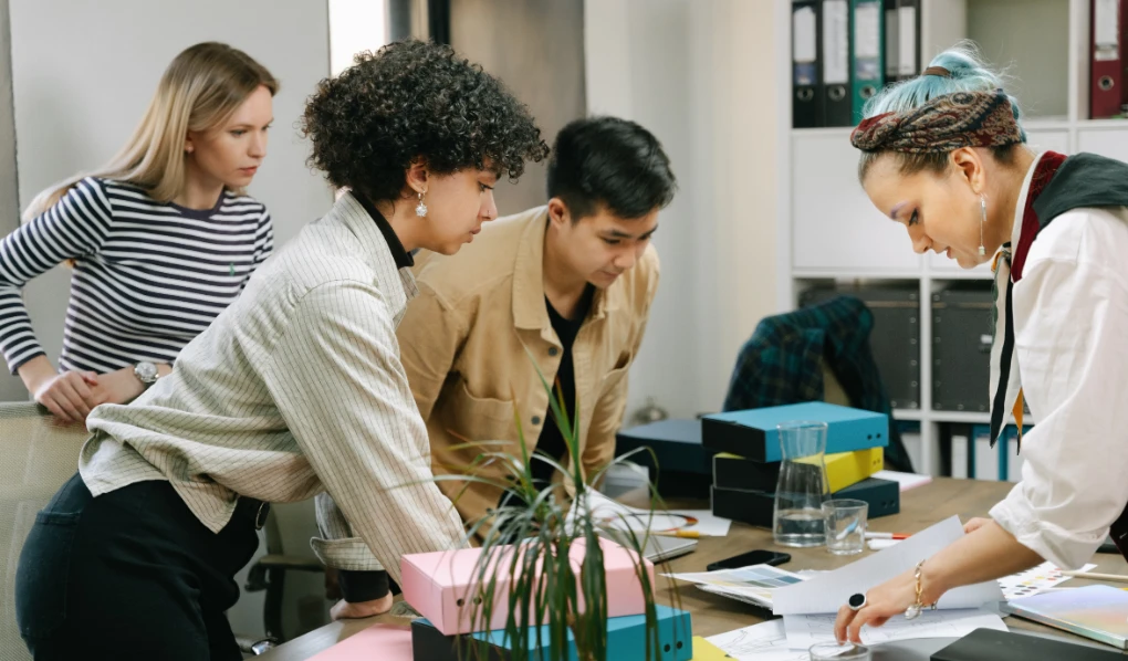 Group meeting in office setting