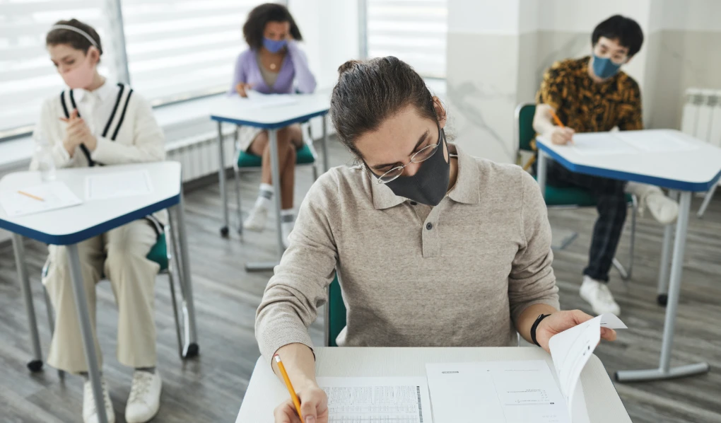 Students writing exams during Covid