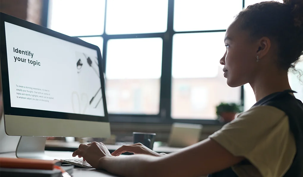 Student studying inside