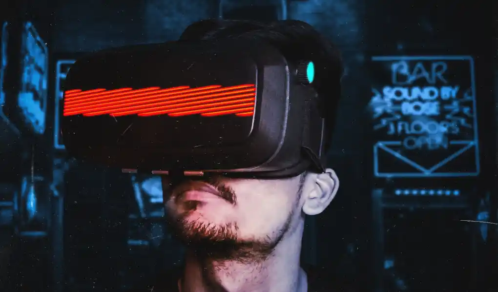 Young man with VR headset on