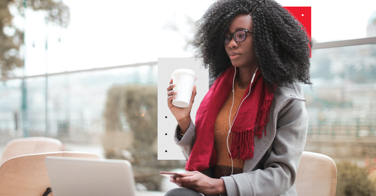 Young black woman with graphics behind her