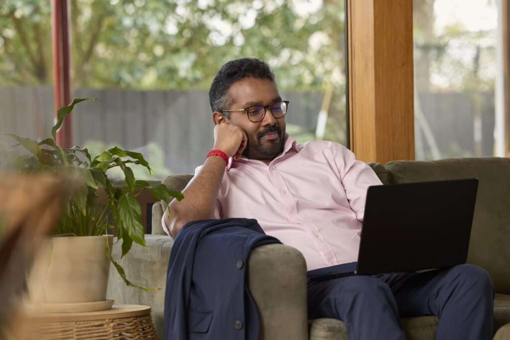 Online student studying in the comfort of their home